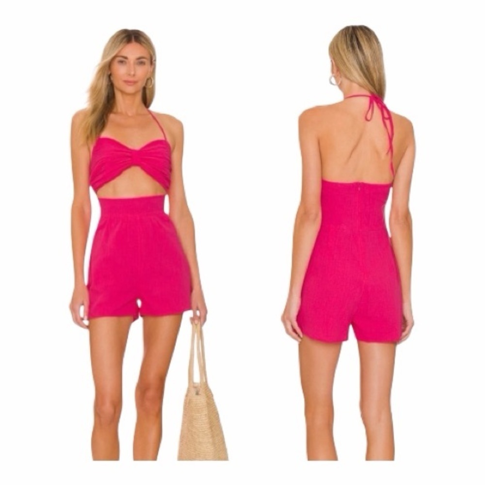 NWT! SNDYS x REVOLVE Cut-Out Front Cotton Boat Romper in Pink. Size Medium.